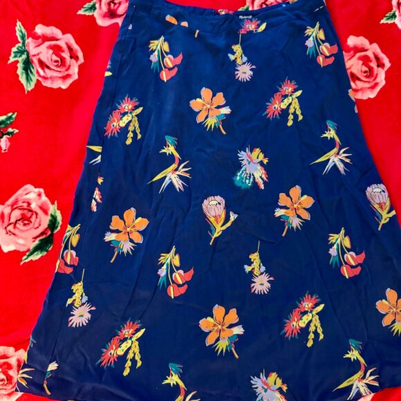 Madewell Silk Atrium Midi Skirt Bird of Paradise Floral Blue Size 10 - Picture 10 of 14